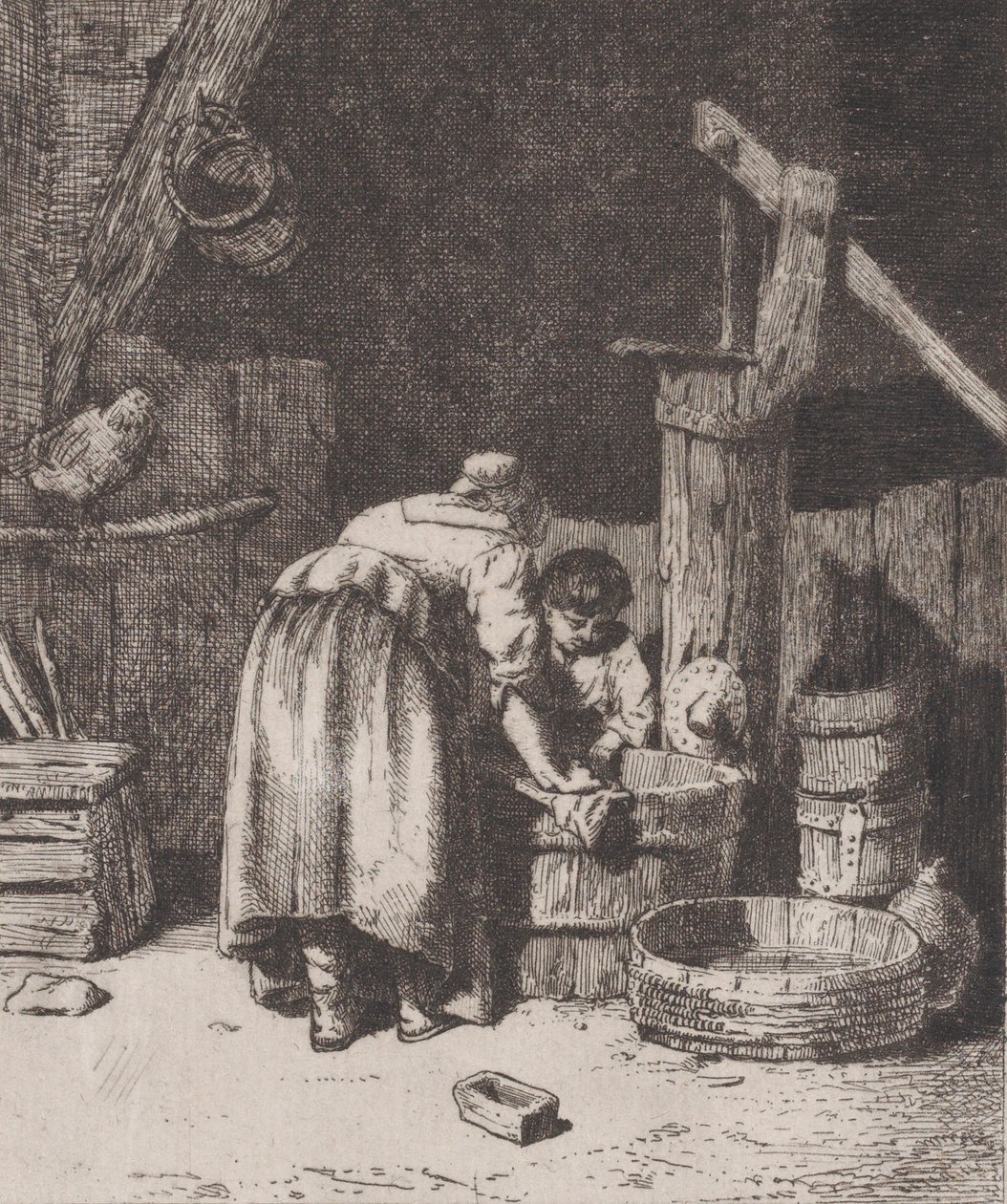 Naisten pesu, n. 1845-50. tekijältä Charles Emile Jacque