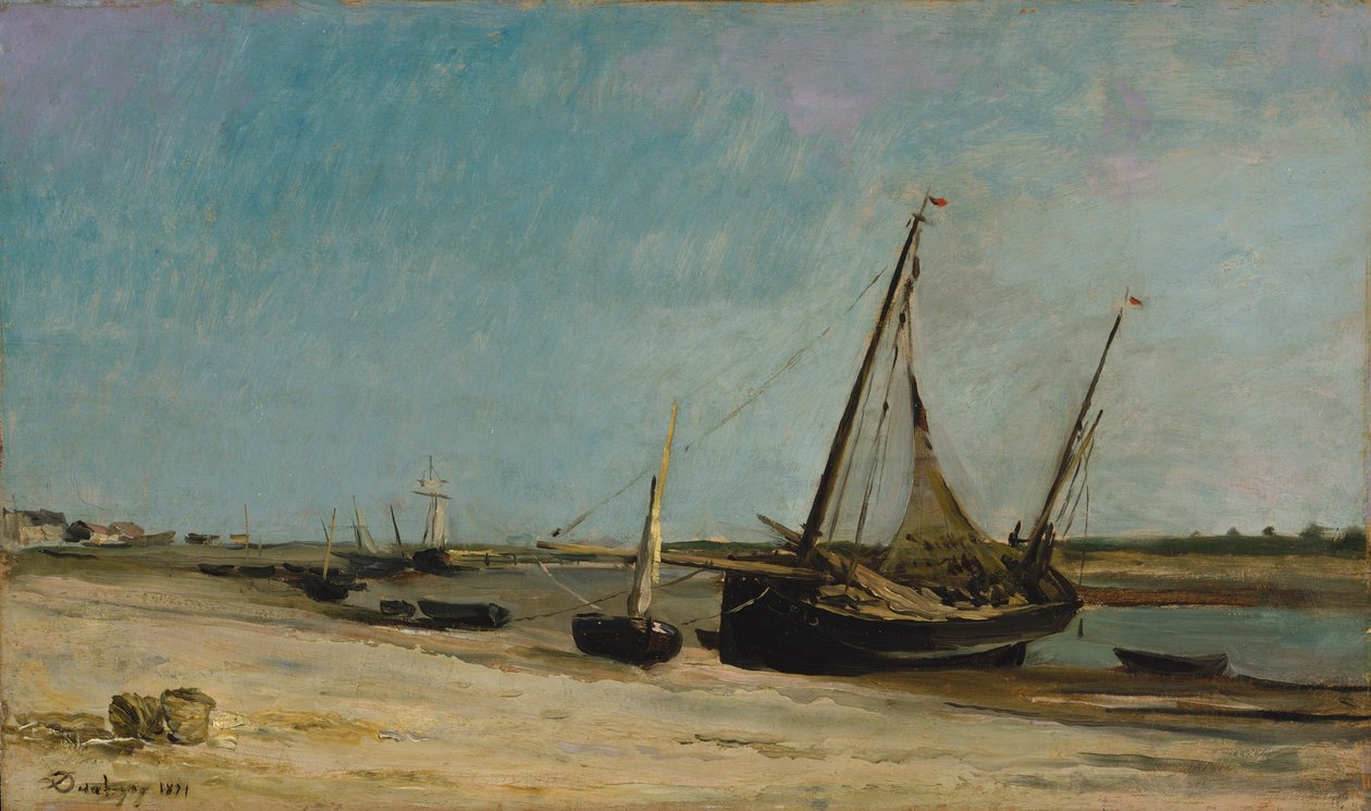 Veneitä meren rannalla Étaplesissa tekijältä Charles Francois Daubigny