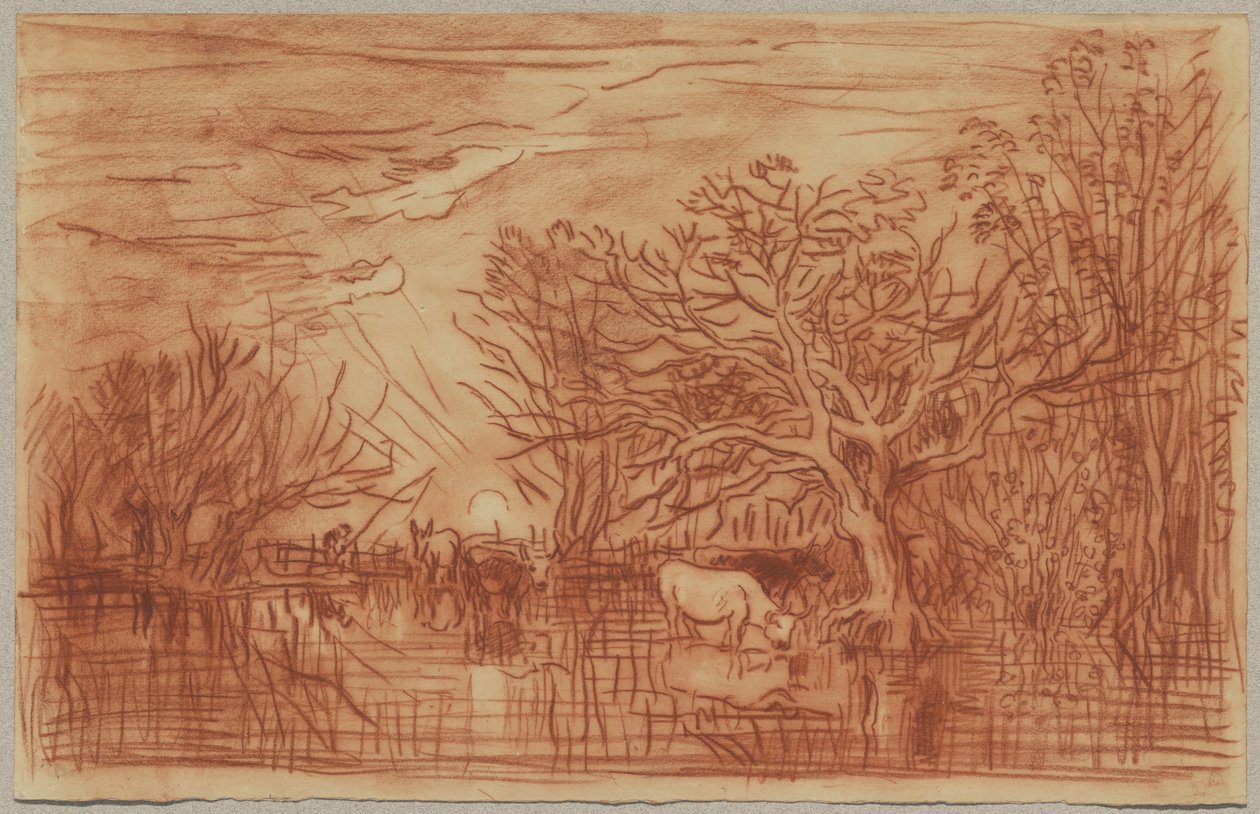 Lehmät juomapaikalla, n. 1863 tekijältä Charles Francois Daubigny