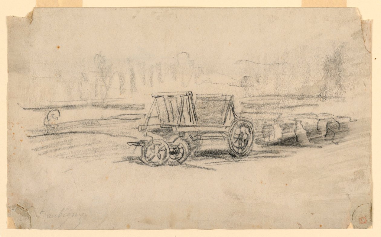 Piirros, Maatilan vaunu, n. 1850 tekijältä Charles Francois Daubigny