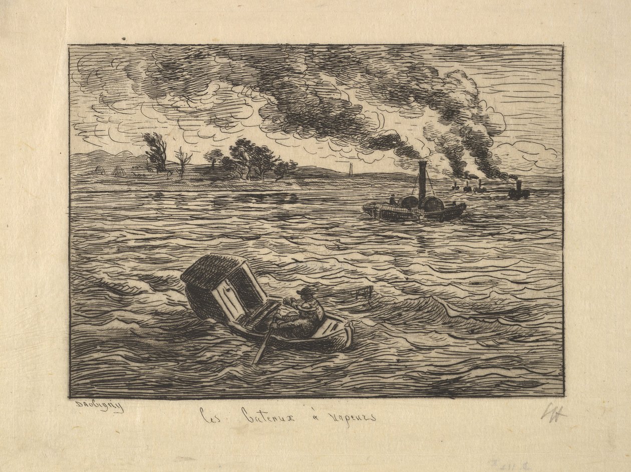 The Steam Boats, 1861. tekijältä Charles Francois Daubigny