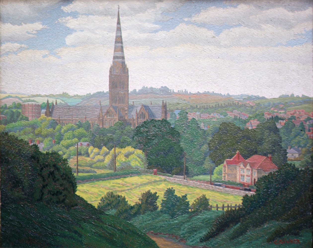 Salisburyn katedraali (öljy) tekijältä Charles Ginner