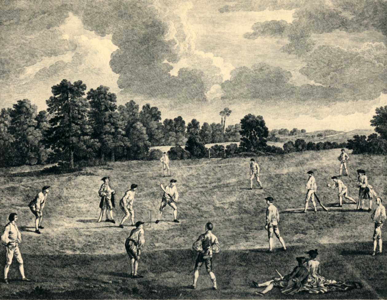 "Krkettiottelu Mary-Le-Bone Fieldsissä, 1748", 1947. tekijältä Charles Grignion