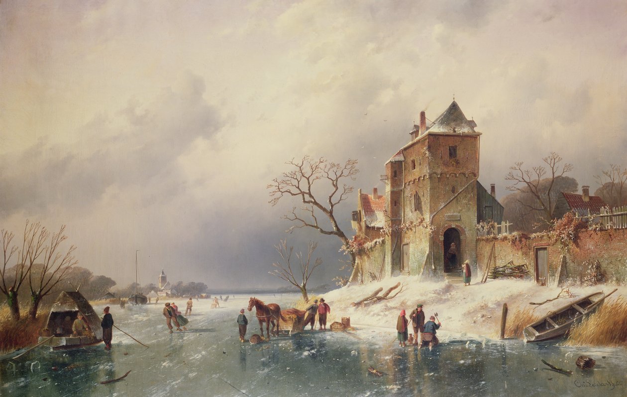 Frozen Winter Scene, 1800-luku tekijältä Charles Henri Joseph Leickert