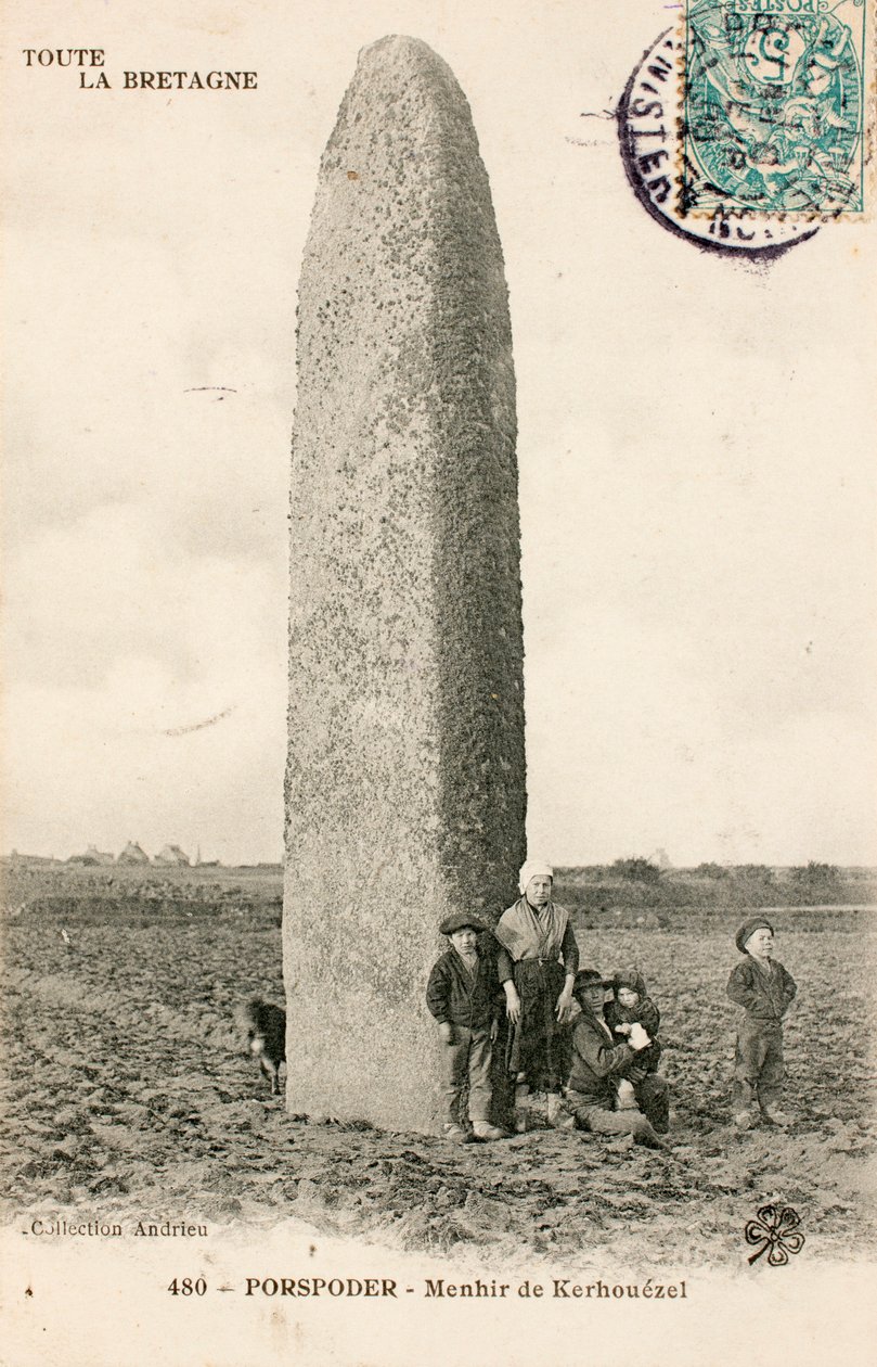 Vanha postikortti/Menhir de Kerhouezel/Porspoder/Finistere/Bretagne/Ranska tekijältä Augustus Kollner