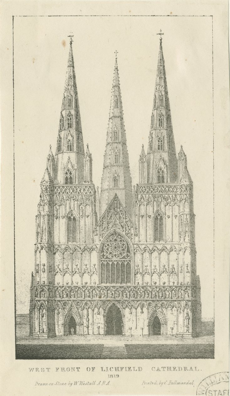 Lichfield Cathedral - West Front: kaiverrus tekijältä Charles Joseph Hullmandel