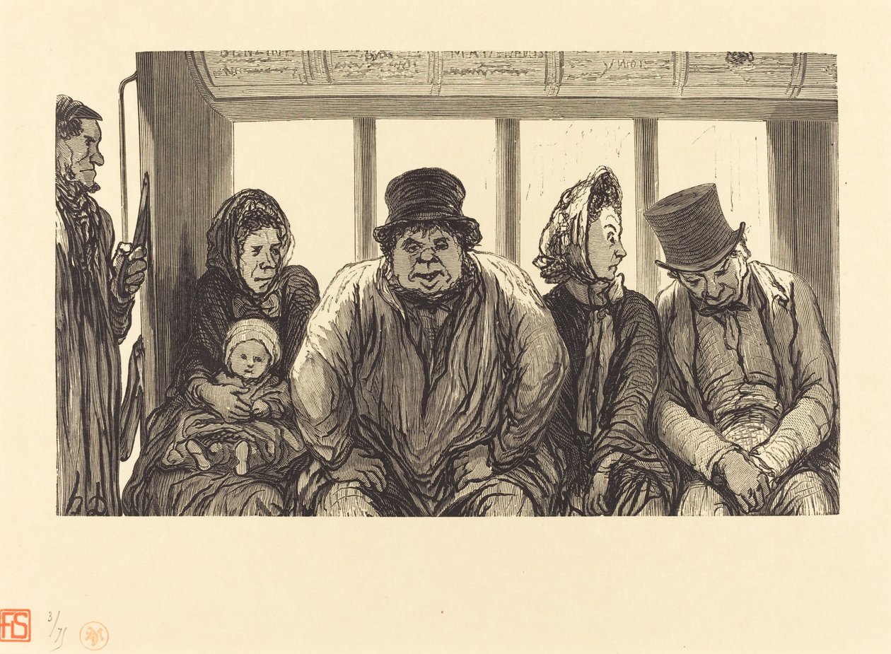 Omnibussin sisätilat tekijältä Charles Maurand after Honoré Daumier