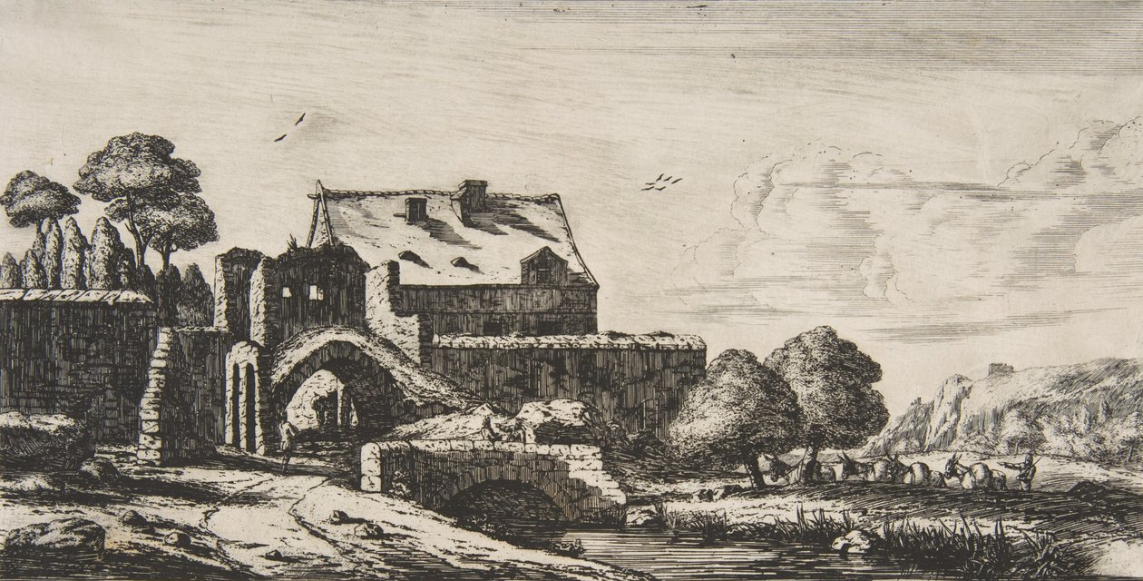 Vesimylly lähellä Saint-Denisiä, 1850. tekijältä Charles Meryon