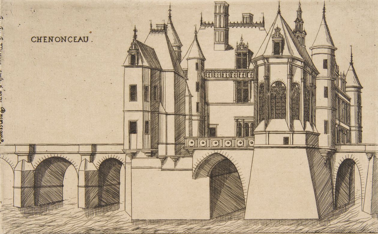 Château de Chenonceau, nro 2, 1856. tekijältä Charles Meryon