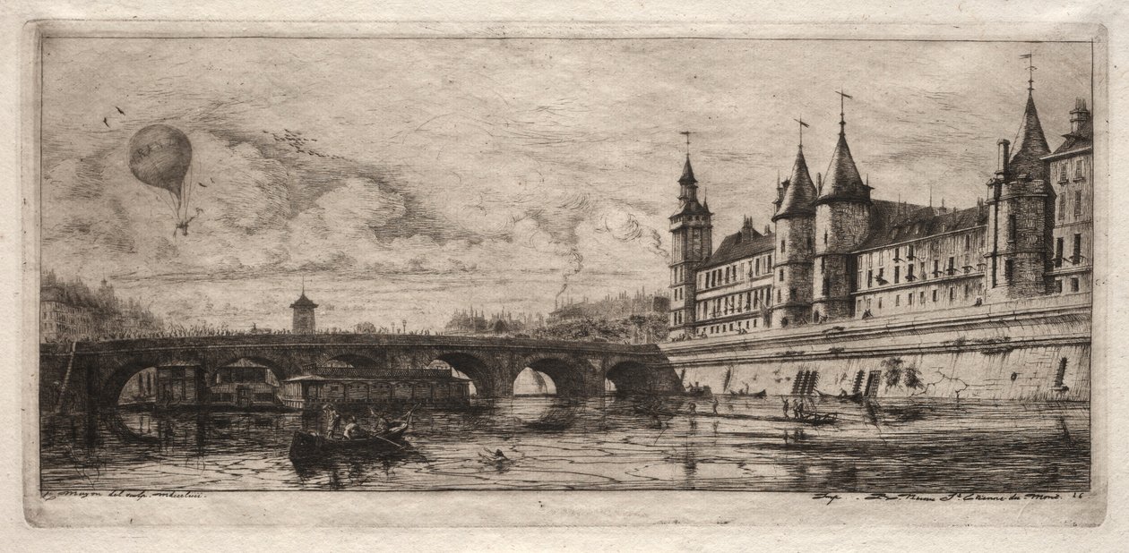 Pariisin etsaukset: Vaihto-silta, 1854. tekijältä Charles Meryon