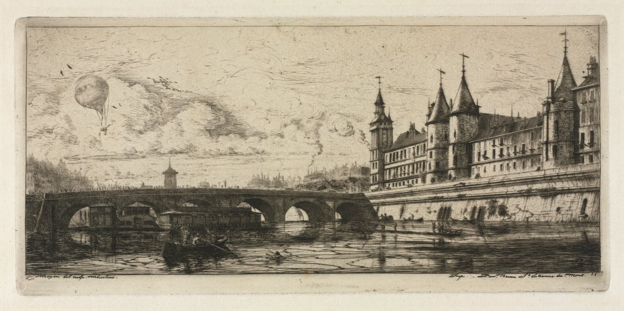 Pariisin etsaukset: Vaihto-silta, 1854. tekijältä Charles Meryon