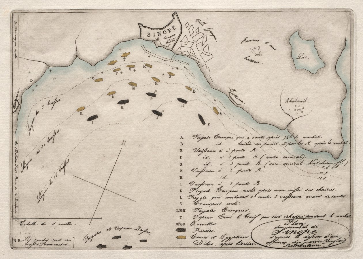 Kartta Sinopen taistelusta, 1853. tekijältä Charles Meryon
