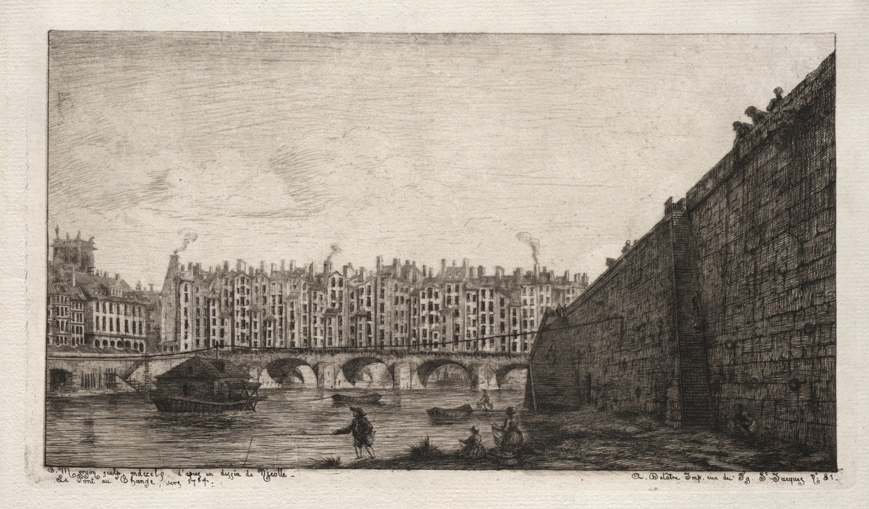 Exchange Bridge, Pariisi, noin 1784, 1855. tekijältä Charles Meryon
