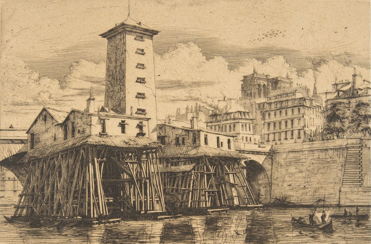 Notre-Dame-pumppu, Pariisi, 1852. tekijältä Charles Meryon