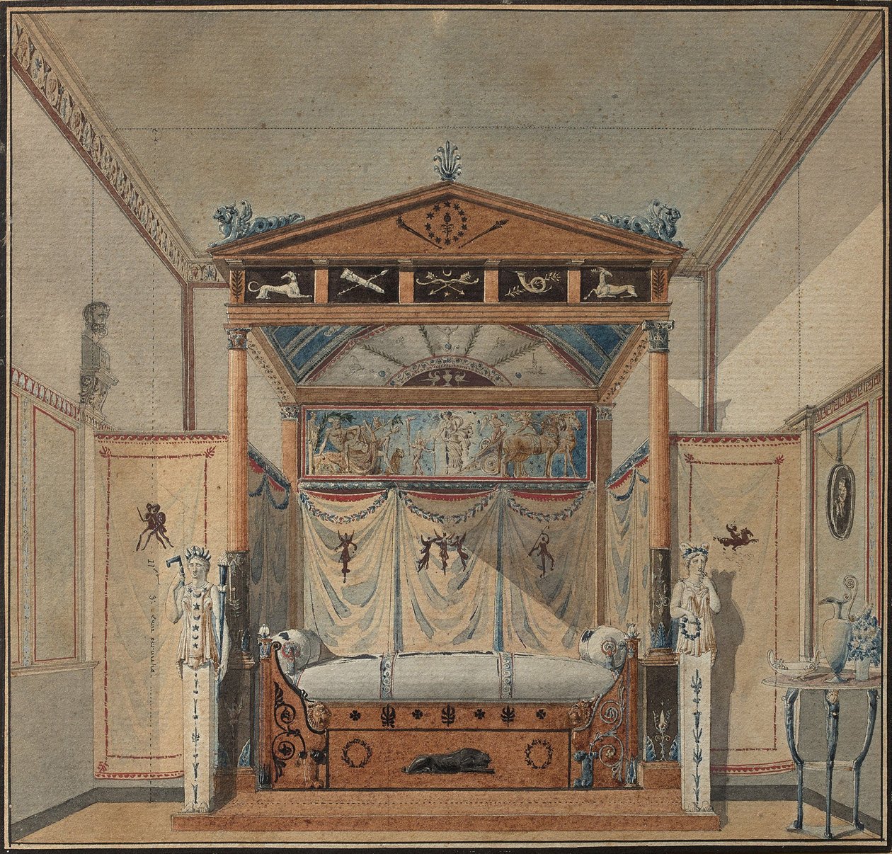 Sängyn suunnittelu, c. 1800. tekijältä Charles Percier