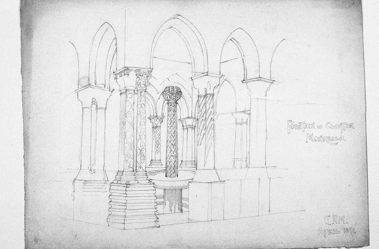 Suihkulähde luostarissa, Monreale, 1891 tekijältä Charles Rennie Mackintosh