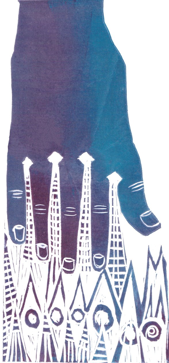 Käsi, 2012 (linoleikkaus) tekijältä Charlotte Orr