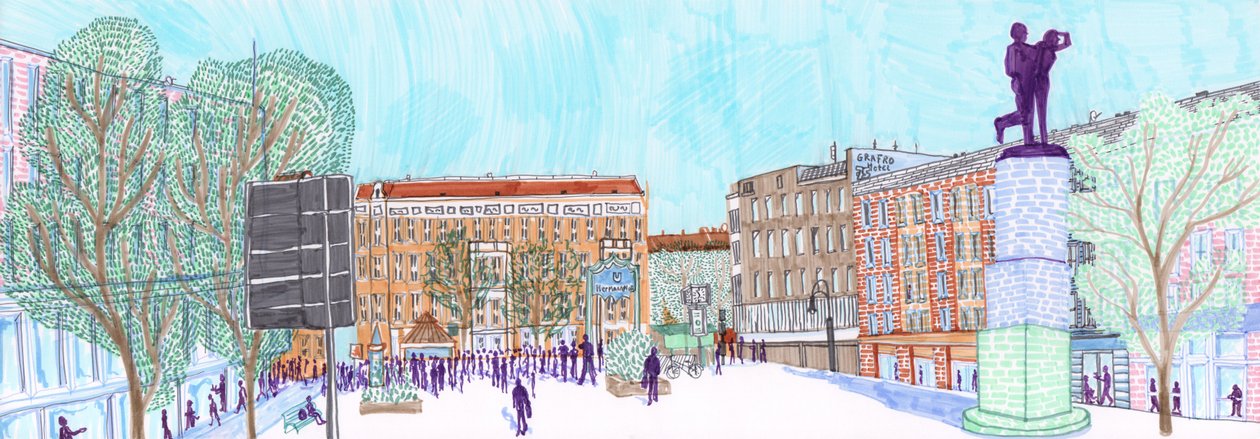 Hermannplatz, 2017 (siveltimen kynät) tekijältä Charlotte Orr