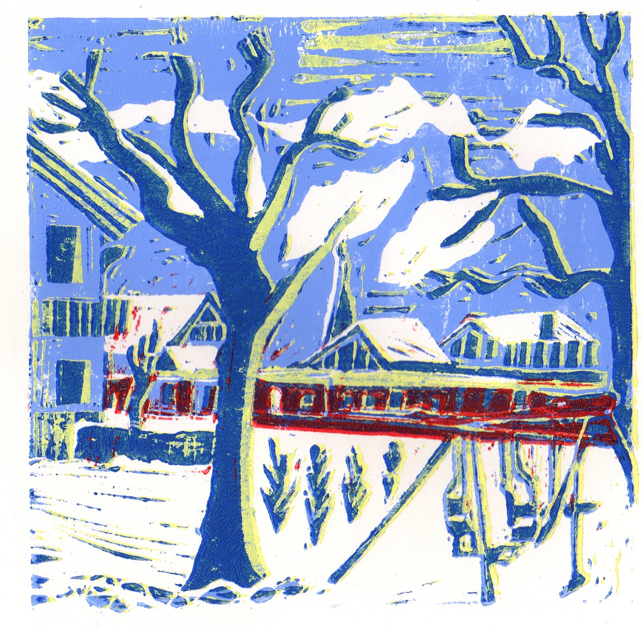 Mayrhofen Trees, 2015 (linoprint) tekijältä Charlotte Orr