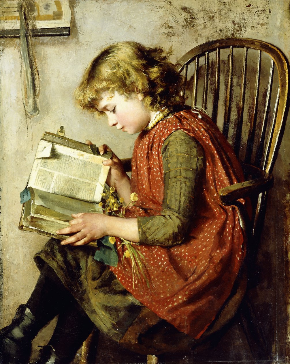 Nuori tyttö lukemassa, 1890 tekijältä Charlotte Weeks