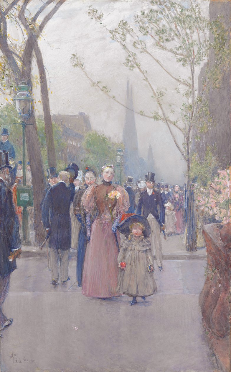 Fifth Avenue, n. 1890 (akvarelli paperille) tekijältä Childe Frederick Hassam