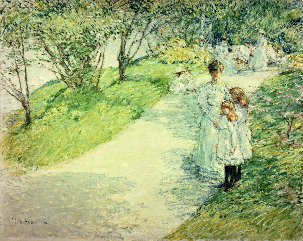 Kävelijöitä puutarhassa tekijältä Childe Frederick Hassam