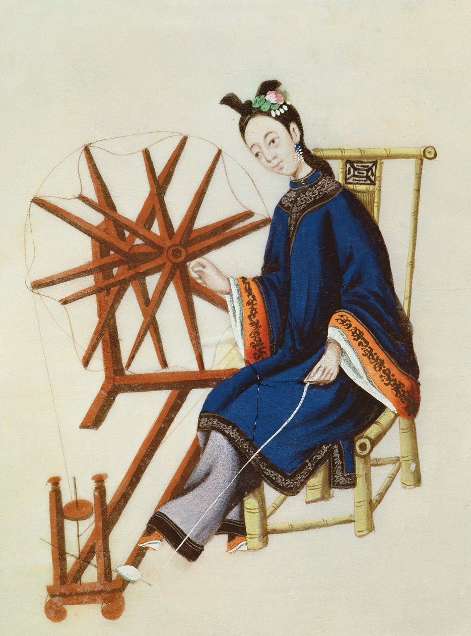 Kiinalainen nainen spinning, Qianlong-kausi (1736-96) tekijältä Chinese School