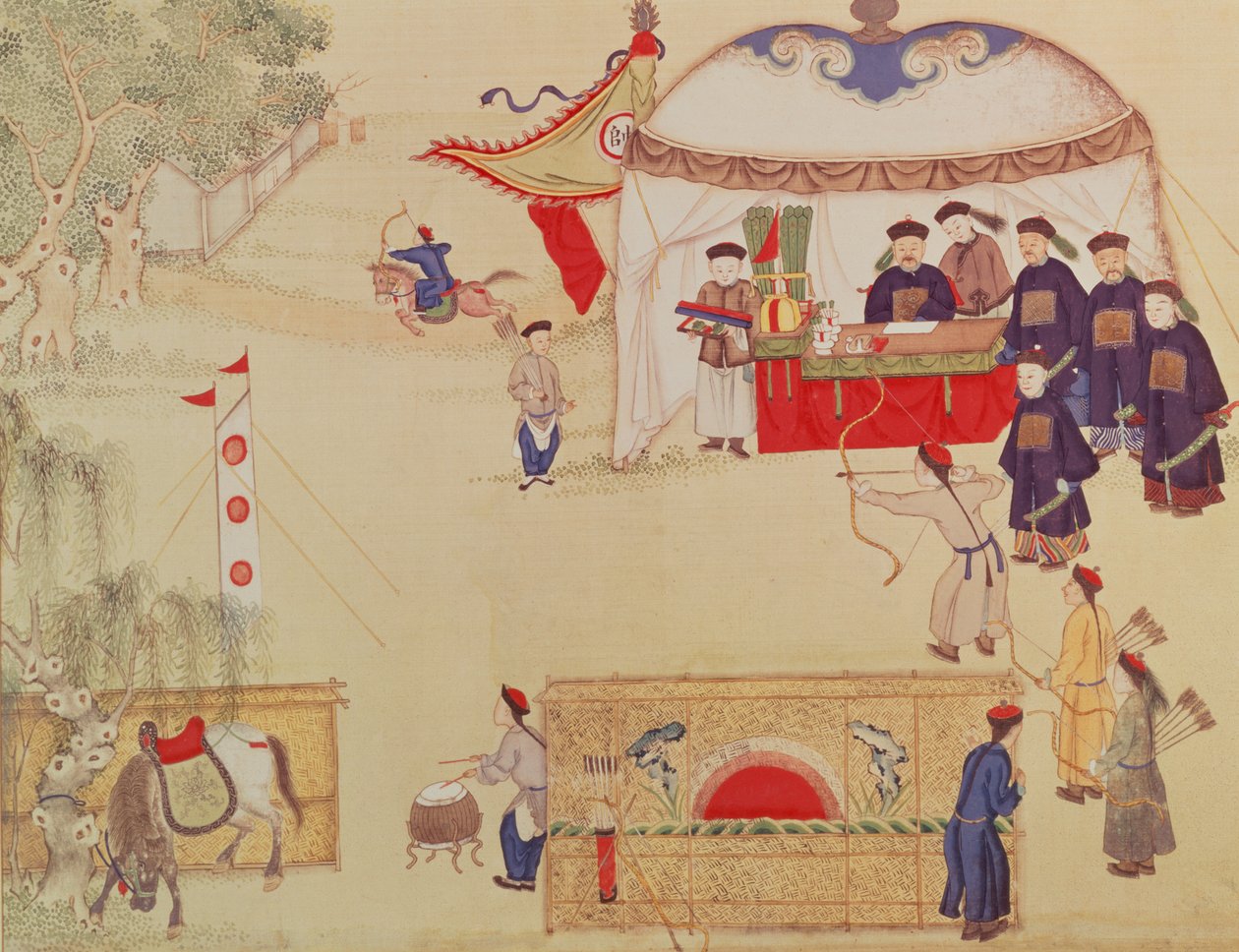 Jousiammuntakilpailu 1700-luvun lopulla (väri silkillä) tekijältä Chinese School