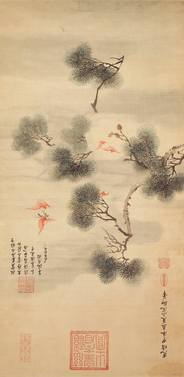 Viisi lepakkaa männyn oksassa, 1844 tekijältä Chinese School