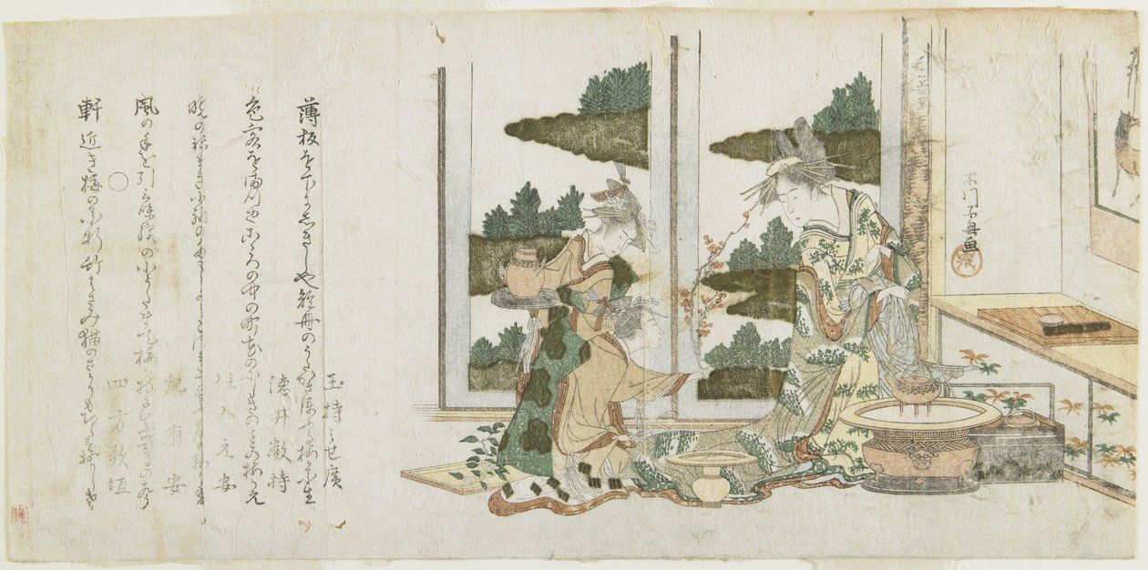 (Kolme naista asettamassa kukkia), c. 1806 tekijältä Choki Eishusai