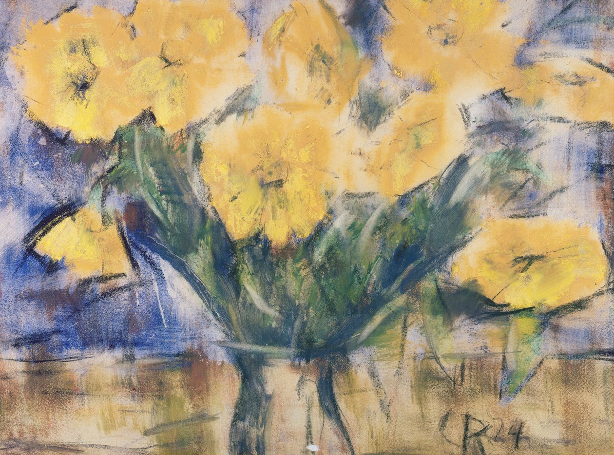 Keltaiset kukat, 1924 (pastelli paperille) tekijältä Christian Rohlfs