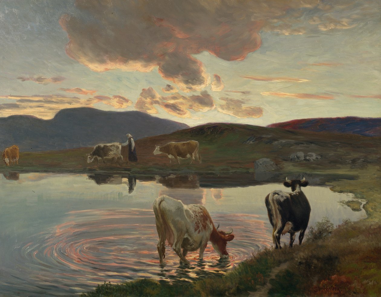 Auringonlaskun jälkeen (öljy kankaalle) tekijältä Christian Eriksen Skredsvig