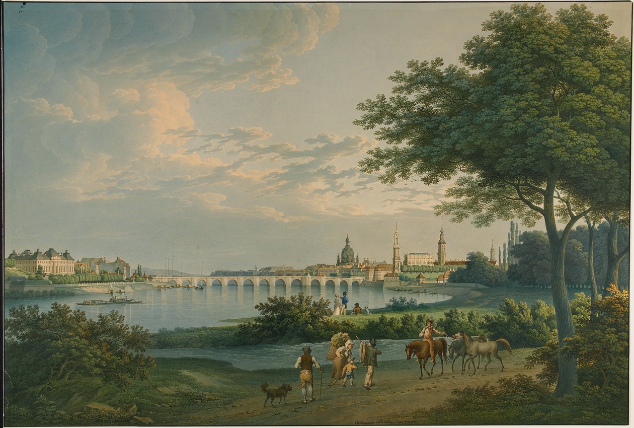 Näkymä Dresdenistä, 1810 tekijältä Christian Gottlieb Hammer
