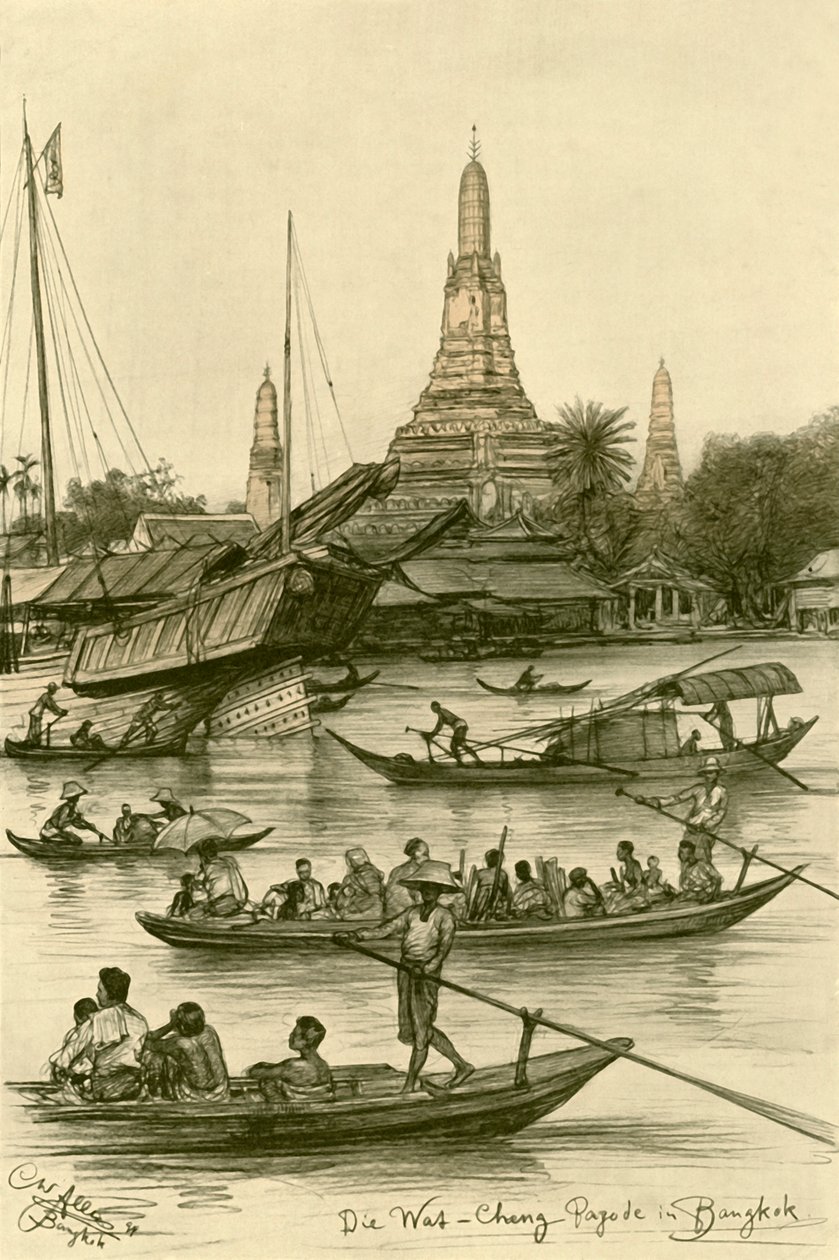 Wat Chaeng, Bangkok, Siam, 1898. tekijältä Christian Wilhelm Allers