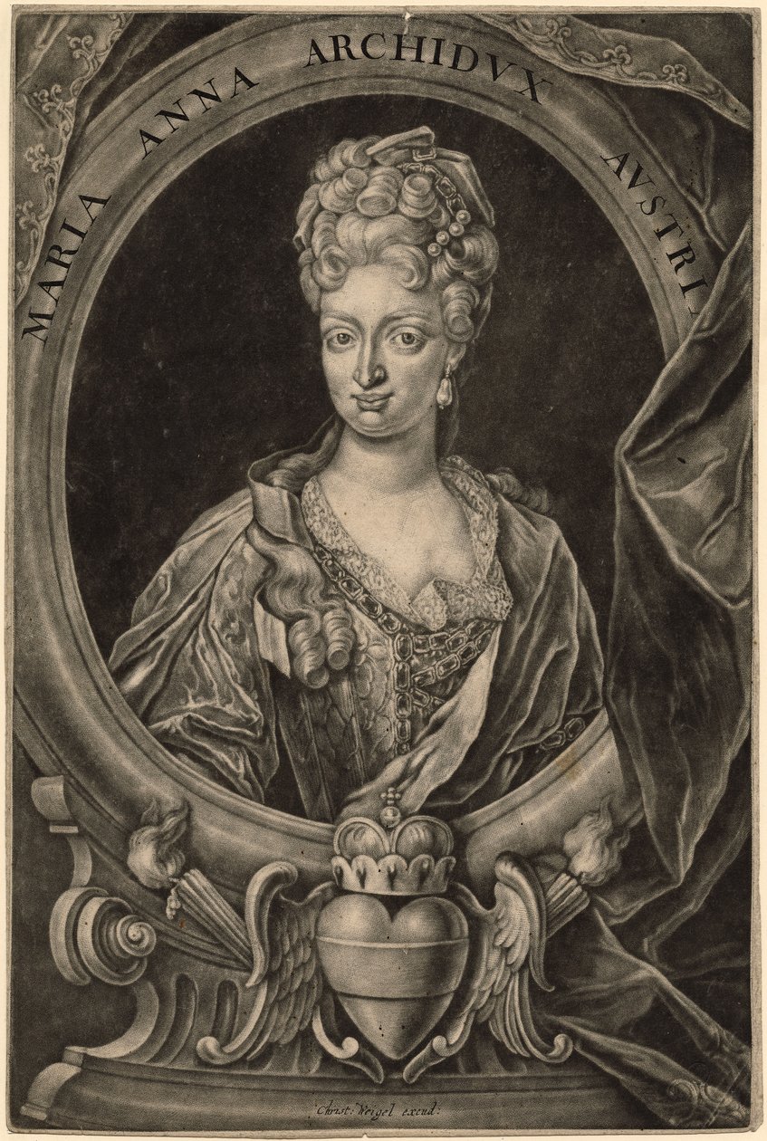 Maria Anna Itävallasta, Portugalin kuningatar (mezzotint) tekijältä Christoph Weigel