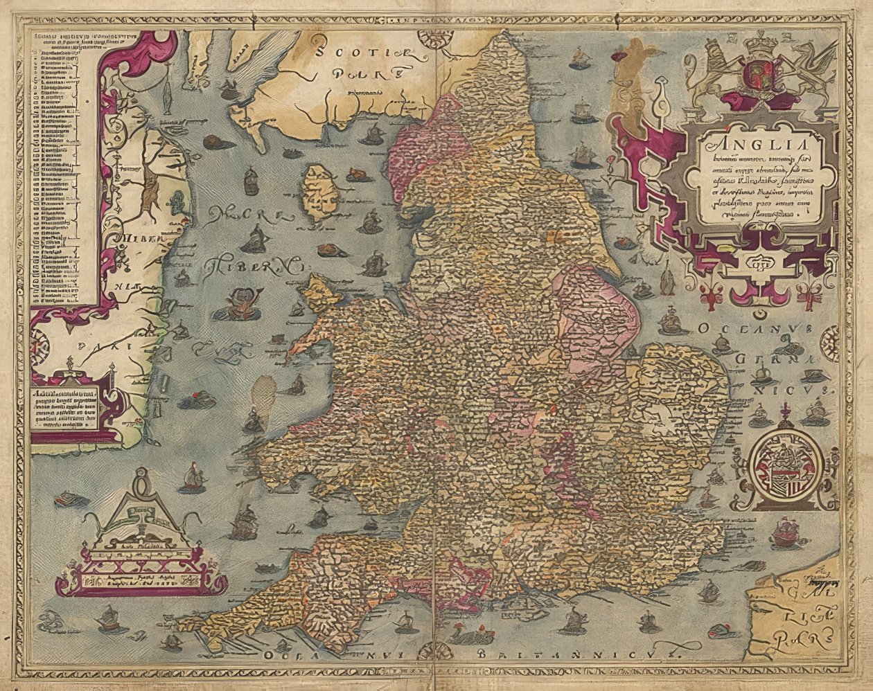 Englanti: Englanti ja Wales. 1579 tekijältä Christopher Saxton