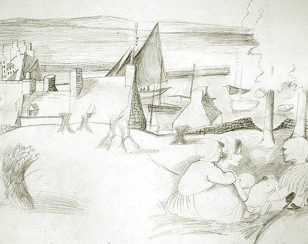 Breton Fishing Village, n. 1929-30 (kynä paperille) tekijältä Christopher Wood