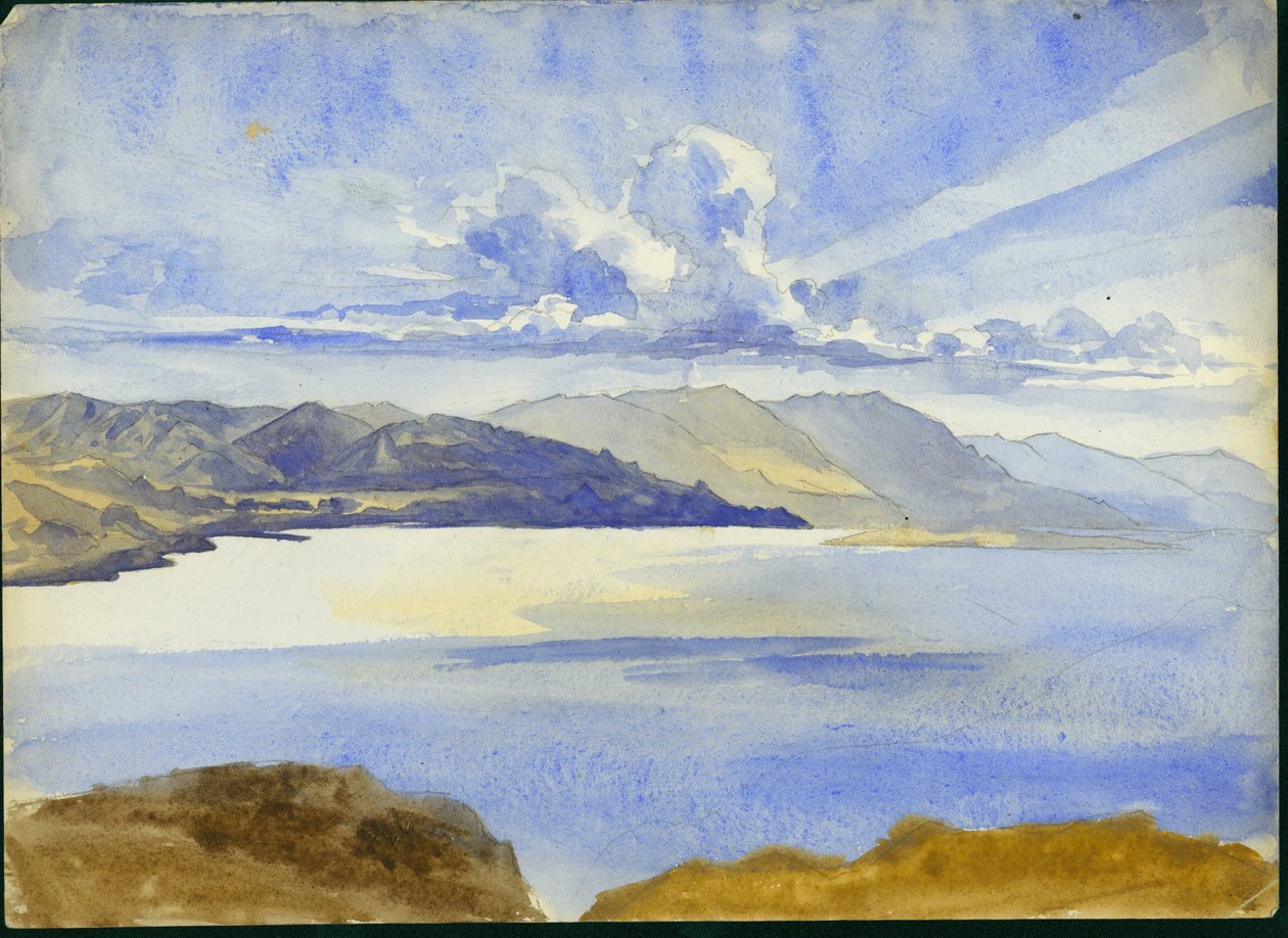 Kuolleenmeren näkymä etelään, 1875 (wc ja lyijykynä paperille) tekijältä Claude Conder