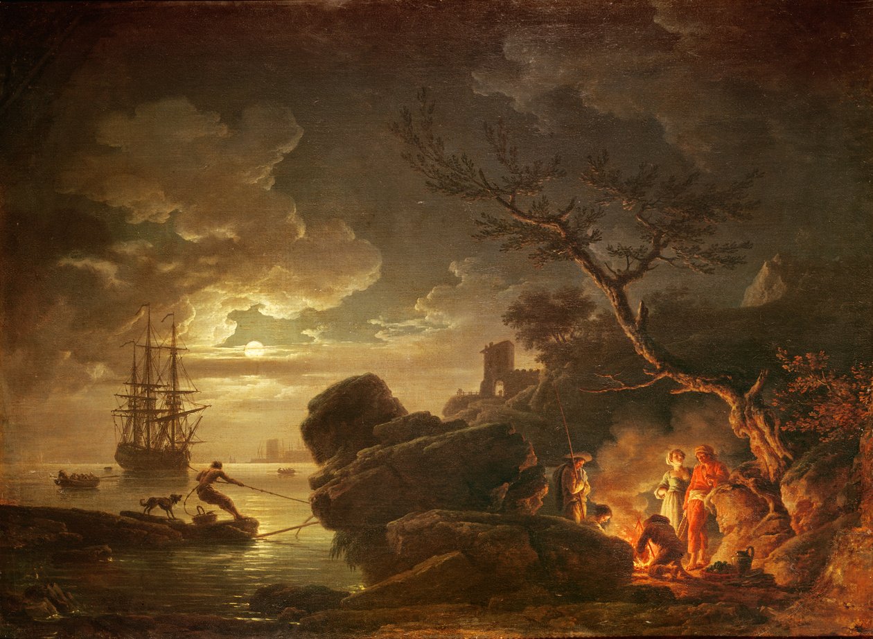 Maisema kuun valossa tekijältä Claude Joseph Vernet