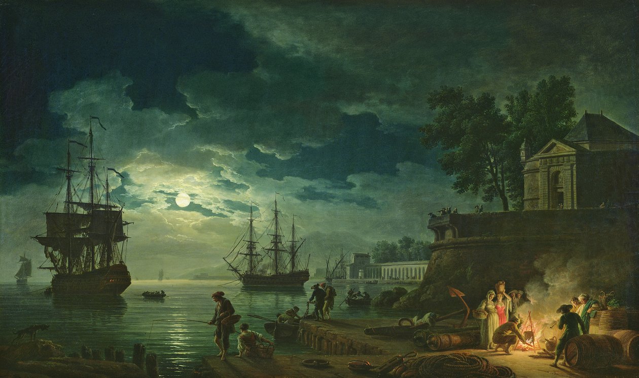 Yö: Port in the Moonlight, 1748 tekijältä Claude Joseph Vernet