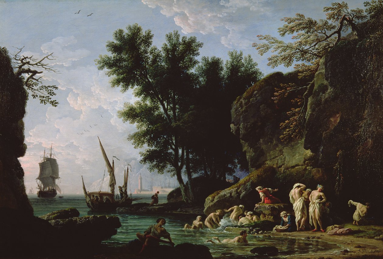 Nymfit kylpemässä aamulla tekijältä Claude Joseph Vernet