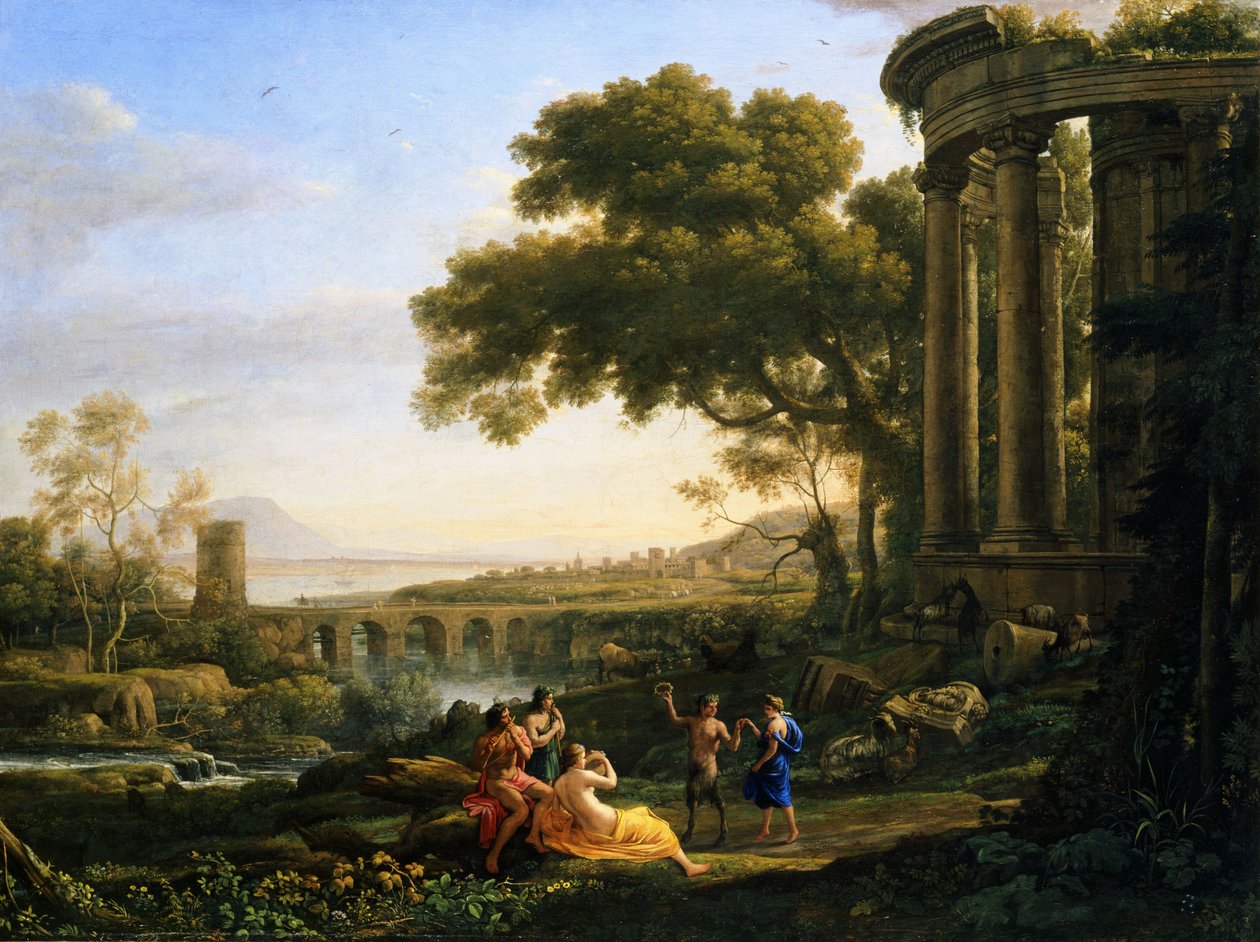 Maisema nymfi- ja satyyritansseilla tekijältä Claude Lorrain