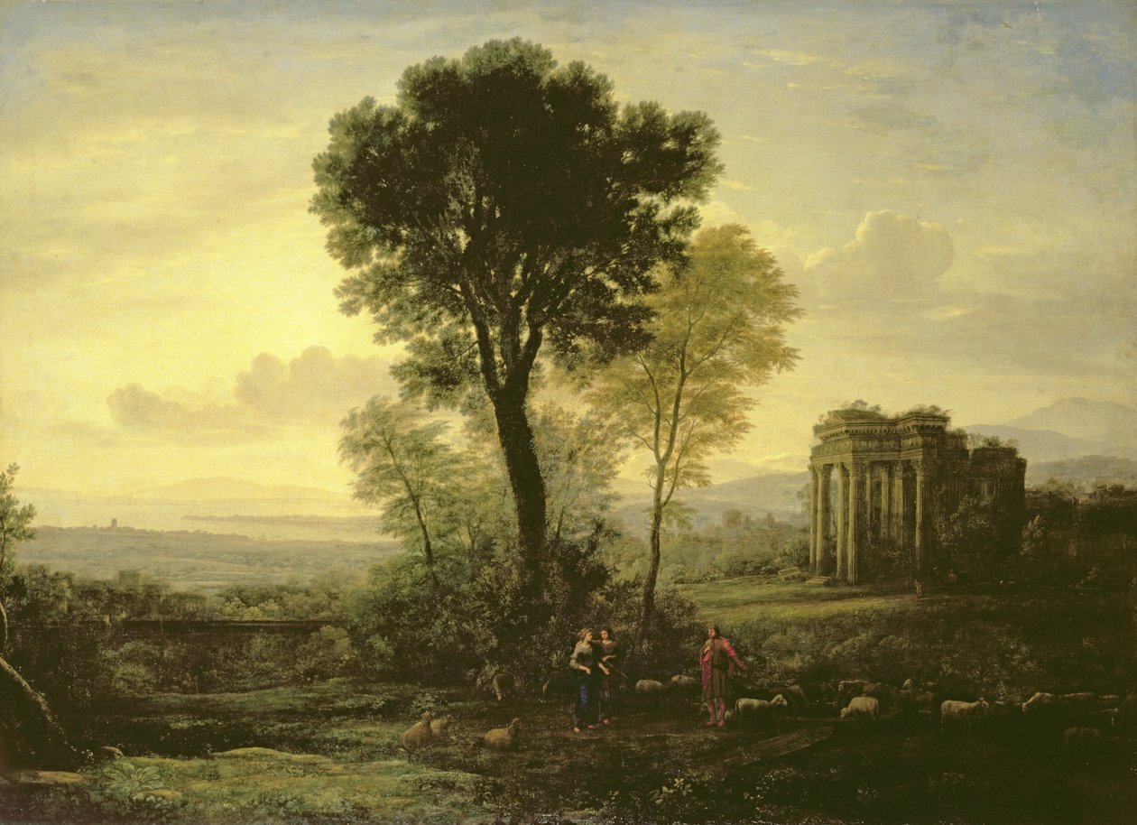 Aamu (Maisema, jossa Jaakob, Raakel ja Lea kaivon äärellä), 1666. tekijältä Claude Lorrain