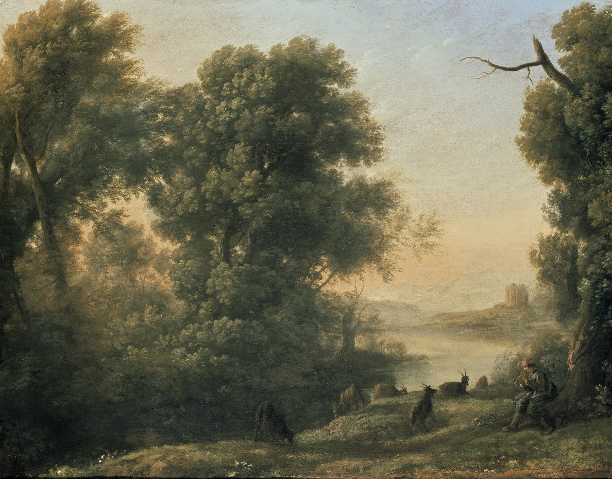 Jokimaisema Goatherd Pipingillä, 1600-luku tekijältä Claude Lorrain