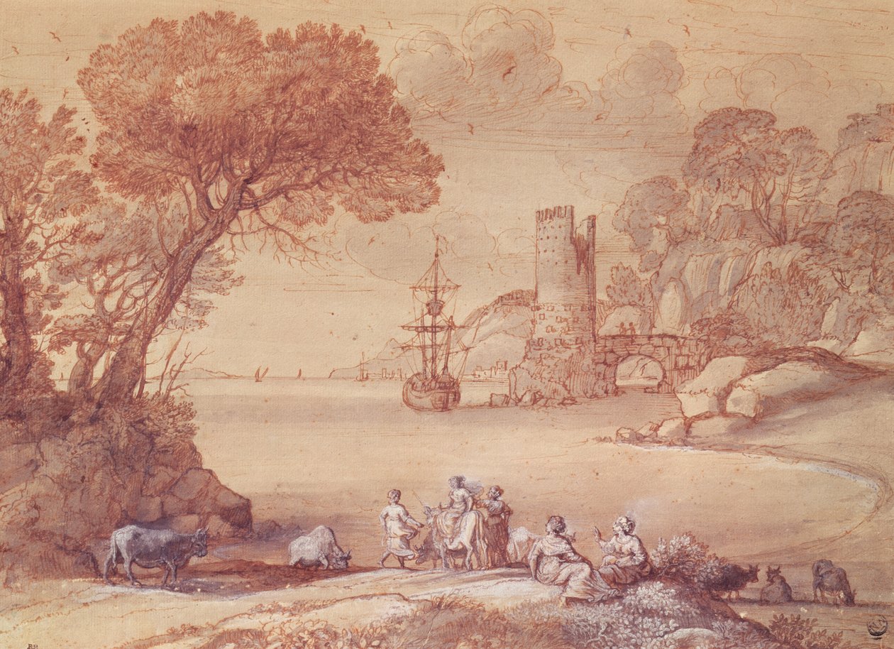 Europan raiskaus, 1655 (kynä, muste ja pesu) tekijältä Claude Lorrain