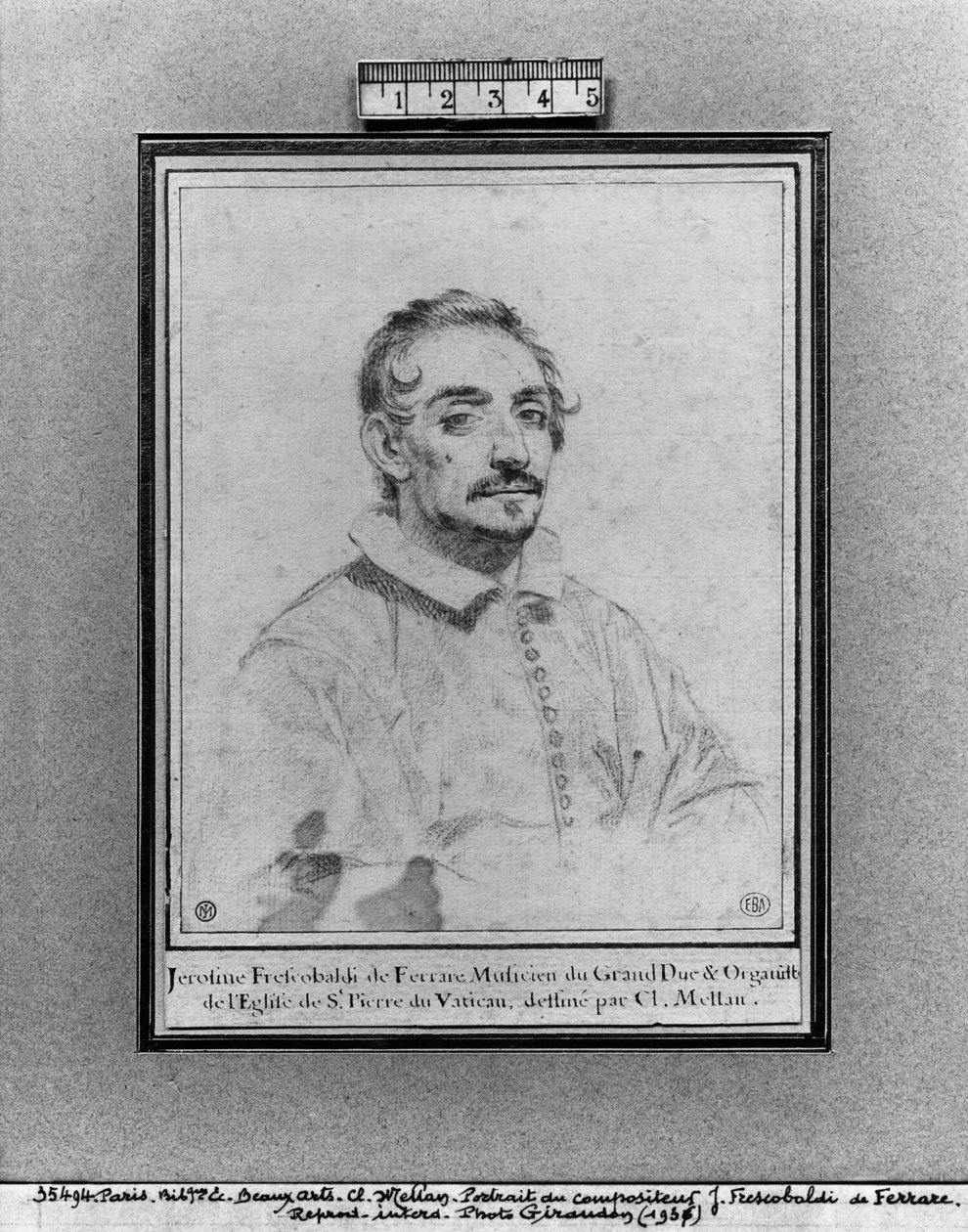 Girolamo Frescobaldi (pierre noire paperilla) tekijältä Claude Mellan