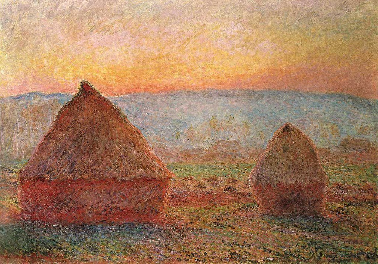 Les Meules a Giverny, soleil couchant tekijältä Claude Monet