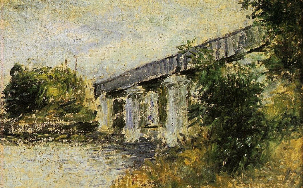 Rautatiesilta Argenteuilnissa Ranska: Le Pont du chemin de fer a Argenteuiln Saksa: Die Eisenbahnbrucke von Argenteuiln tekijältä Claude Monet