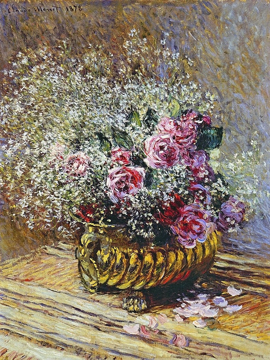 Ruusuja kuparimaljakossa, 1878 tekijältä Claude Monet