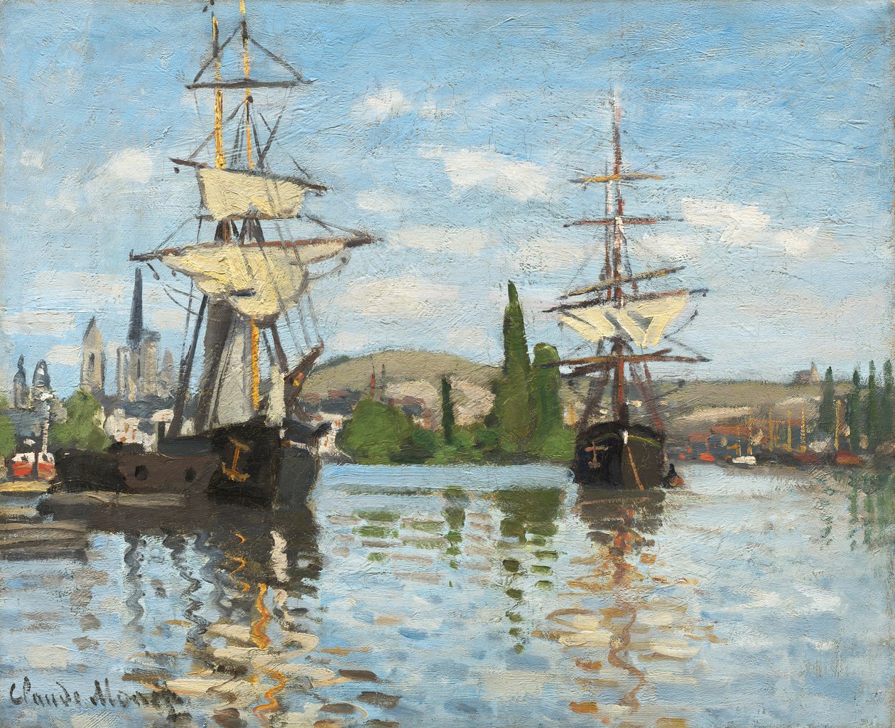 Laivat ajavat Seinen varrella Rouenissa, 1872-73 tekijältä Claude Monet